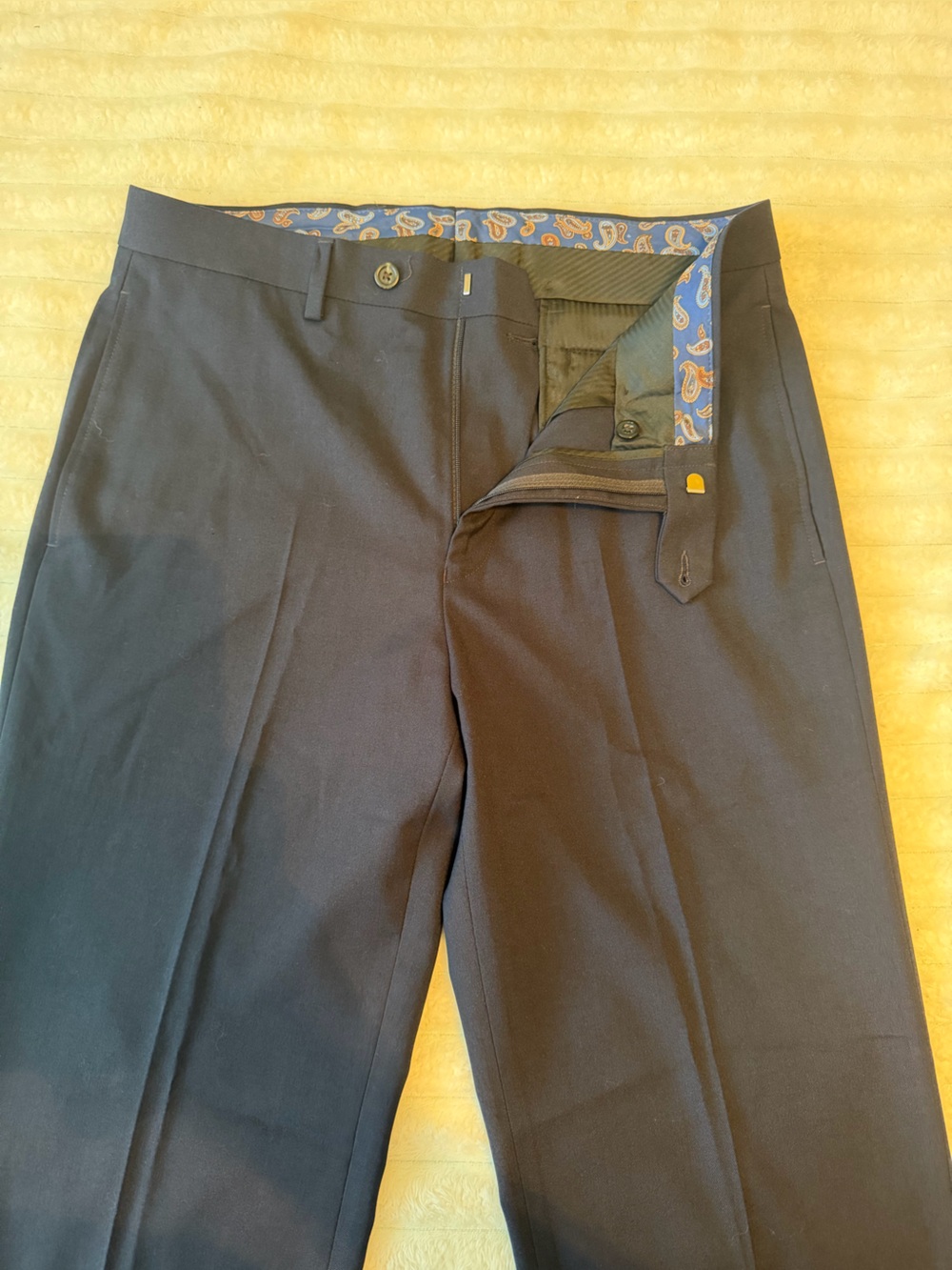 Ralph Lauren Navy Dress Pants with Paisley Waistband Accent